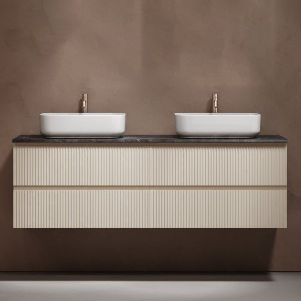 Тумба с раковиной Sancos Snob R 160 beige soft, столешница черный мрамор TT160A1X, раковина CN5043