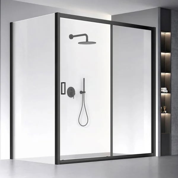 Душевой уголок Veconi Rovigo RV-060B 180х100 см, профиль матовый черный, стекло прозрачное