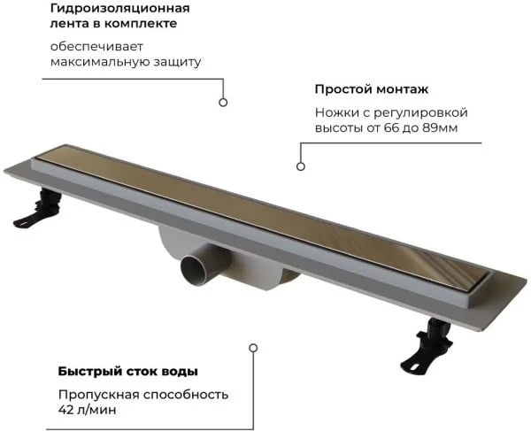 Душевой трап (лоток) RGW Drain Leo-11, хром, 80 см