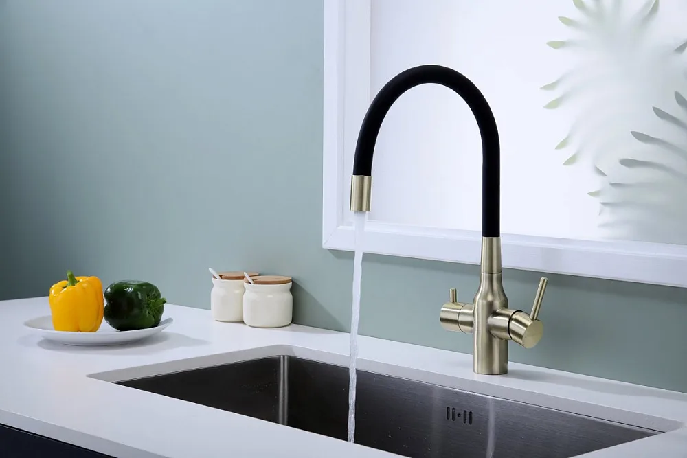 Смеситель для кухни Paulmark Salix 213419-BR, бронза, черный, с гибким изливом Sancos — официальный сайт