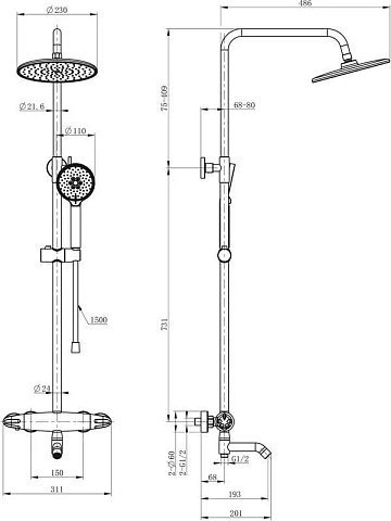 Душевая стойка Wonzon & Woghand CAPSULE WW-B3031-A1-BG, брашированное золото