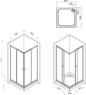 Душевой уголок AM.PM Sunny W87G-403-8080-BT 80x80 см, черный матовый