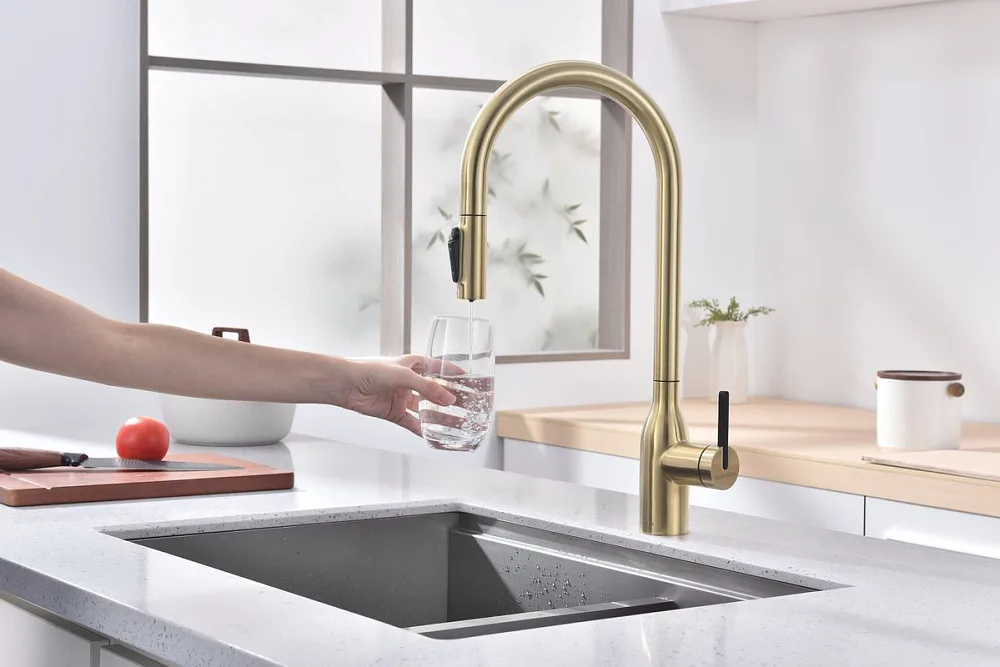 Смеситель для кухни Paulmark Universal Un213880-SBG светлое брашированное золото Sancos — официальный сайт
