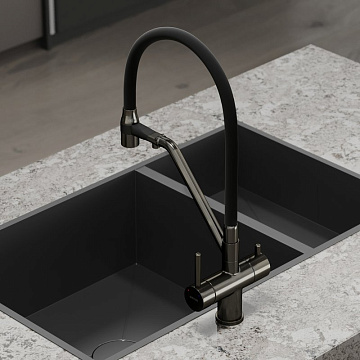 Смеситель для кухни Sancos Dora SC4003GG с гибким изливом, вороненая сталь