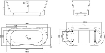 Акриловая ванна BelBagno 165x70 см, BB406-1650-730