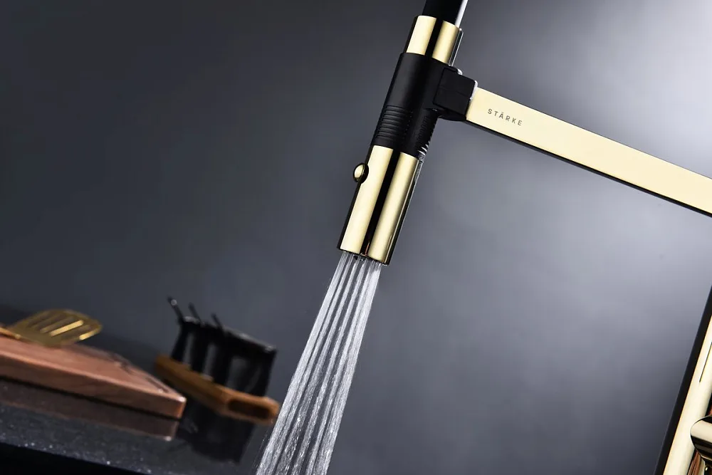 Смеситель для кухни Paulmark Leader Le214101-G, с гибким изливом, золото Sancos — официальный сайт