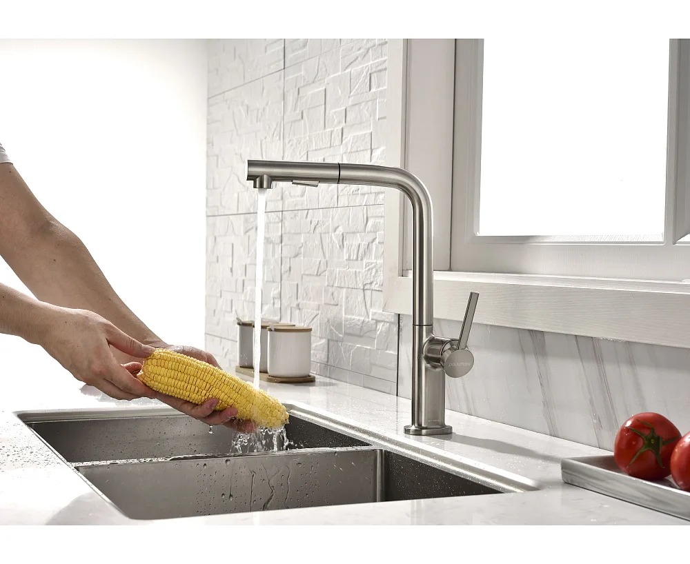 Смеситель для кухни Paulmark Neo Ne214419-BS, брашированная сталь Sancos — официальный сайт