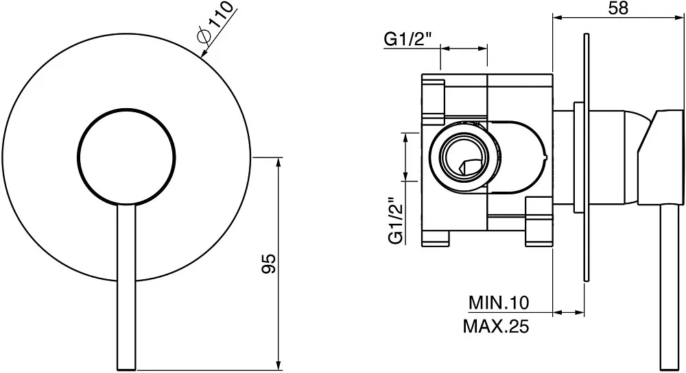 Встраиваемый смеситель Gattoni Circle One 9031/90C0.CH С ВНУТРЕННЕЙ ЧАСТЬЮ Sancos — официальный сайт