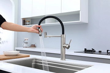 Смеситель для кухни Paulmark Ganymede Ga213199-BS с гибким изливом, брашированная сталь
