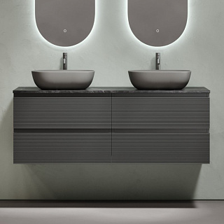 Тумба с раковиной Sancos Folk 140 grey soft, столешница черный мрамор TT140A1X, раковина CN6009MDH