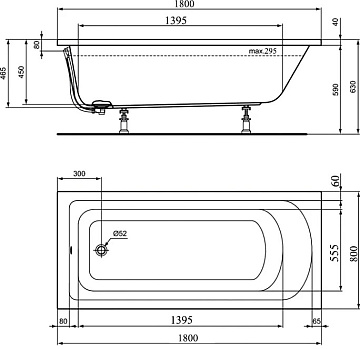 Акриловая ванна Ideal Standard Hotline K274801 без опоры 180x80 см, пристенная, euro white 