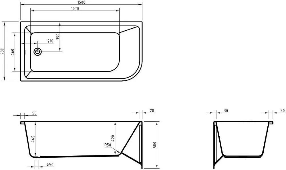Акриловая ванна BelBagno BB712-1500-730-L 150x75 см, левая, пристенная, белая, асимметричная Sancos — официальный сайт