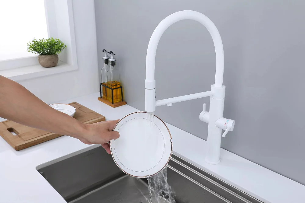 Смеситель для кухни Paulmark Nexus Ne213999-WH с гибким изливом, белый матовый Sancos — официальный сайт