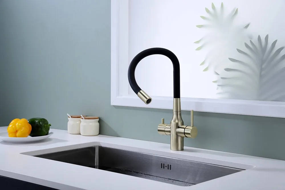 Смеситель для кухни Paulmark Salix 213419-BR, бронза, черный, с гибким изливом Sancos — официальный сайт