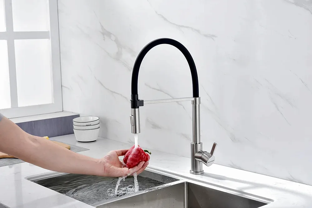 Смеситель для кухни Paulmark Halt Ha214021-BS брашированная сталь, с гибким изливом Sancos — официальный сайт