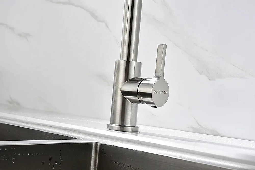 Смеситель для кухни Paulmark Halt Ha214021-BS брашированная сталь, с гибким изливом Sancos — официальный сайт