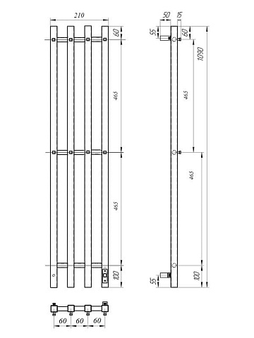 Полотенцесушитель электрический APEXTERMO Сириус SR10113GN 110x20 см, подключение справа, скрытое по