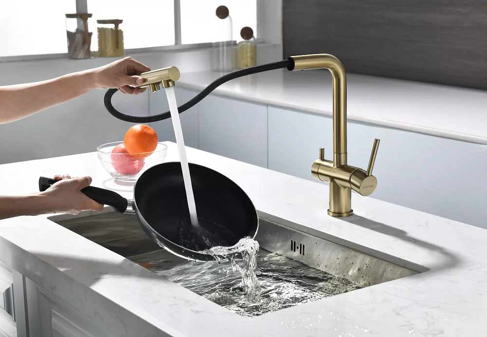 Смеситель для кухни Paulmark Serpentine Se213222-BG золото брашированное Sancos — официальный сайт