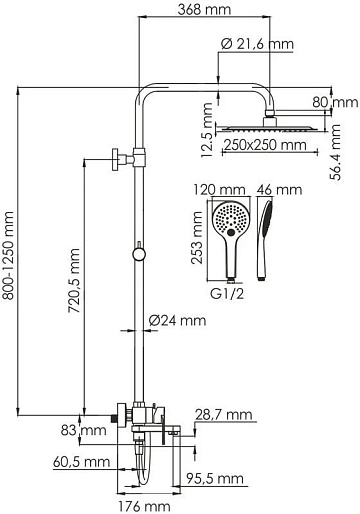 Душевая стойка Wasserkraft Mindel 8500 A185.254.155.WM, белая