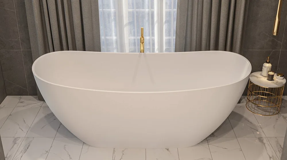 Ванна из искусственного камня WHITECROSS Onyx C 160x75 см, отдельностоящая, матовая белая, овальная, Sancos — официальный сайт