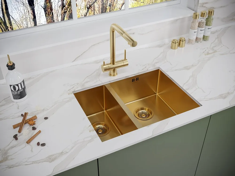 Мойка кухонная Paulmark Gerberg PM225944-BGR брашированное золото R Sancos — официальный сайт