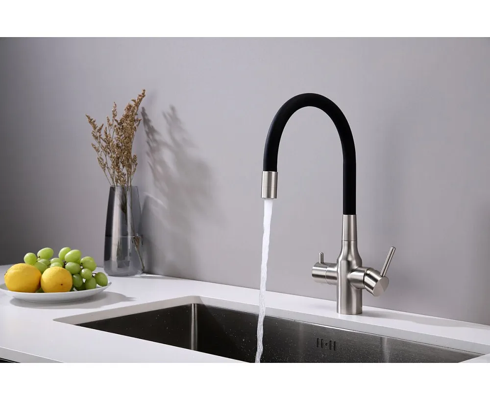 Смеситель для кухни Paulmark Salix Sa213419-BS, с гибким изливом,  брашированная сталь Sancos — официальный сайт