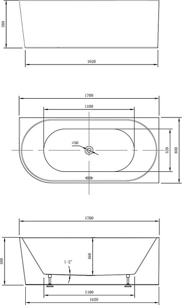 Акриловая ванна Vincea 170x80 см, правая, VBT-402-1700R