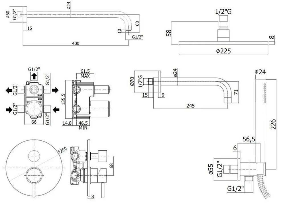 Душевой комплект Paffoni Light KITLIG019NO141, С ВНУТРЕННЕЙ ЧАСТЬЮ, черный матовый
