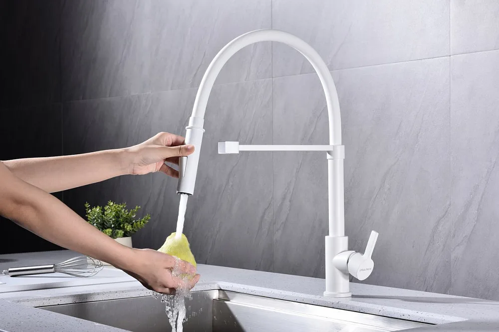 Смеситель для кухни Paulmark Halt Ha214021-WH матовый белый, с гибким изливом Sancos — официальный сайт