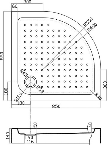Поддон для душа Cezares Tray TRAY-A-R-85-550-15-W R 85x85, с сифоном