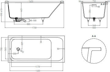 Ванна из искусственного камня Salini Orlanda Kit S-Stone 170x80 см, встраиваемая, матовая белая, на 