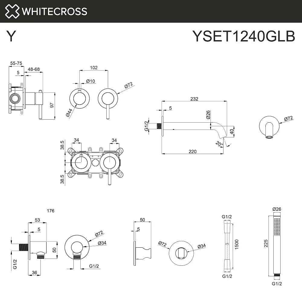 Встраиваемый смеситель для ванны WHITECROSS Y YSET1240GLB, С ВНУТРЕННЕЙ ЧАСТЬЮ, брашированное золото Sancos — официальный сайт