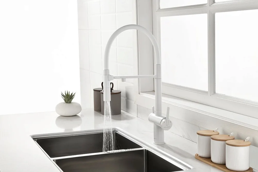 Смеситель для кухни Paulmark Gravity Gr213888-WH, белый матовый Sancos — официальный сайт