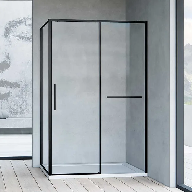 Душевой уголок Vincea Slim Soft VSR-1SS9012CLB 120x90, профиль черный, стекло прозрачное Sancos — Оригинал