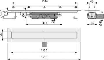 Душевой трап (лоток) AlcaPlast APZ115-1150 с решеткой под плитку