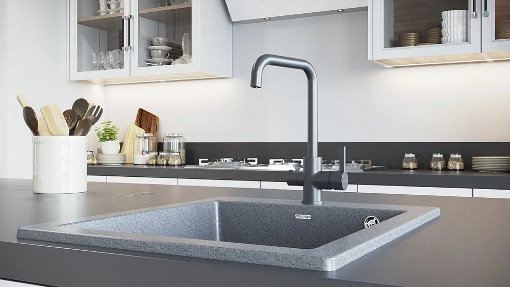 Смеситель для кухни Paulmark Logas Lo213021-402 серый металлик Sancos — официальный сайт