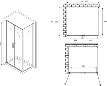 Душевой уголок Abber Sonnenstrand AG04100C-S90 100x90, профиль хром, стекло прозрачное