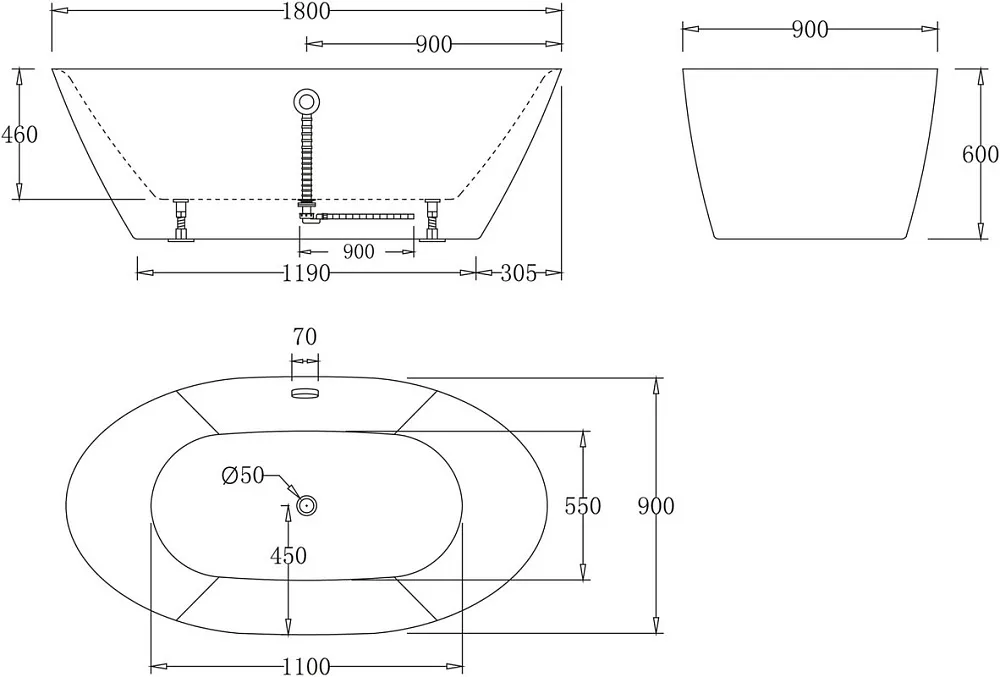 Акриловая ванна BelBagno BB68-1800 180x90 см, отдельностоящая, белая, овальная, с каркасом Sancos — официальный сайт