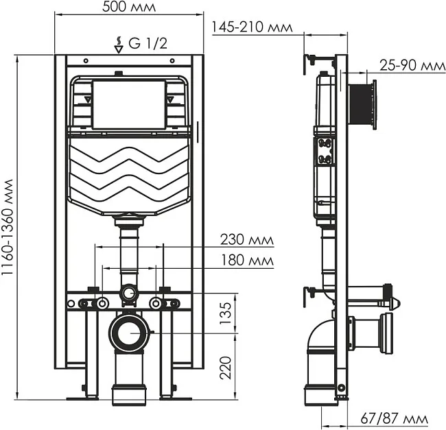 Система инсталляции для унитазов Wasserkraft Vils 56TLT.010.ME.WH02, с кнопкой смыва белой Sancos — Оригинал