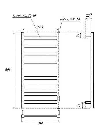 Полотенцесушитель электрический APEXTERMO Терра TR00185GL 80x55 см, подключение справа, слева, скрыт