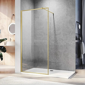Душевая перегородка Veconi Korato KR81G-90-01-C8 90 см, профиль брашированное золото, стекло прозрач