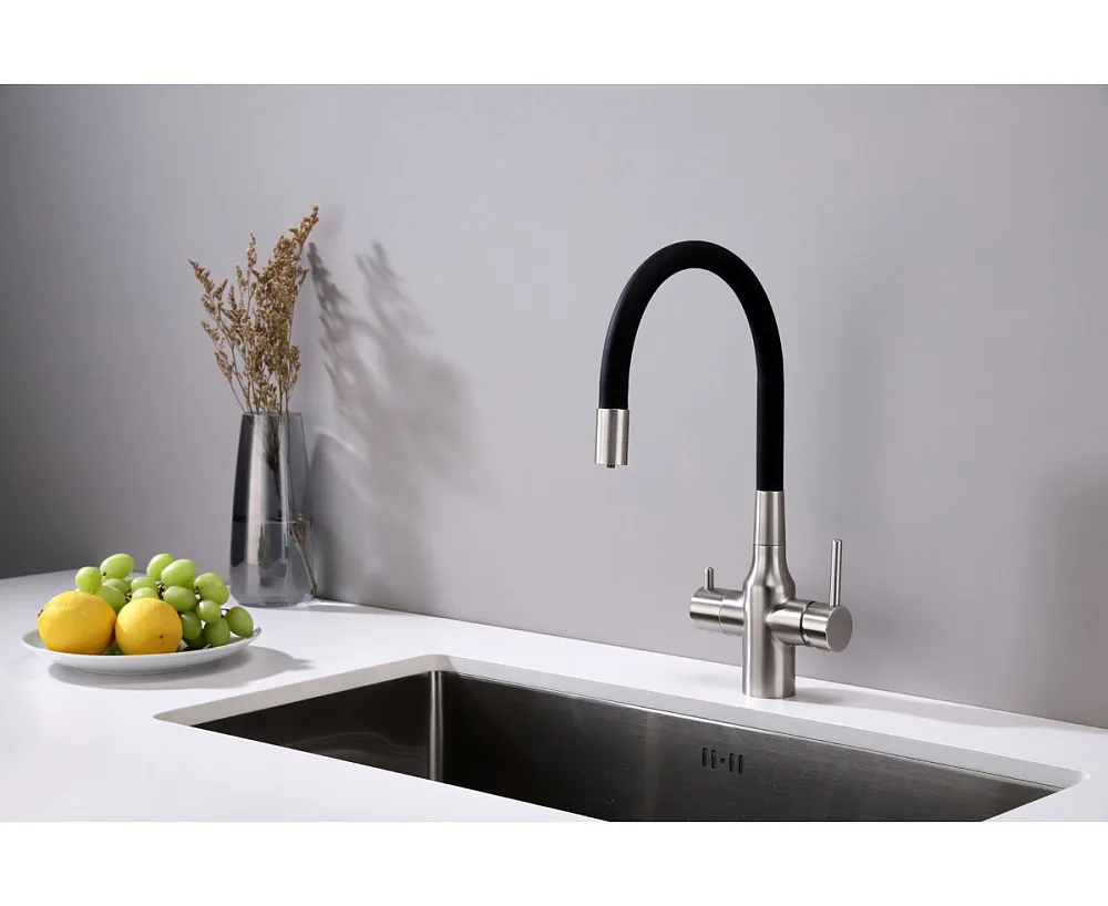 Смеситель для кухни Paulmark Salix Sa213419-BS, с гибким изливом,  брашированная сталь Sancos — официальный сайт