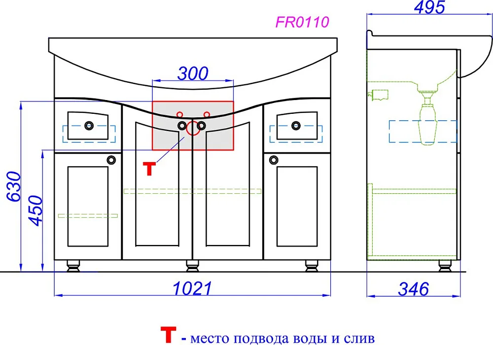 Тумба под раковину без столешницы Aqwella Franchesca 105 Sancos — официальный сайт