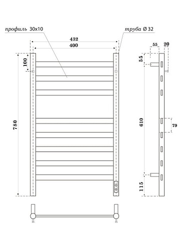 Полотенцесушитель электрический APEXTERMO Сфера SF10184GF 80x45 см, подключение справа, слева, скрыт
