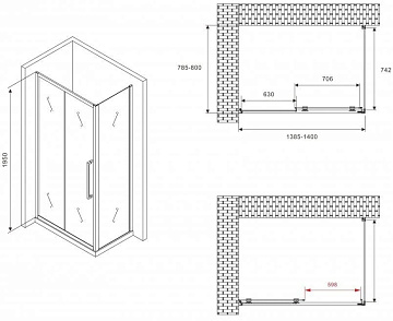 Душевой уголок Abber Schwarzer Diamant AG30140MH-S80M 140х80, профиль хром, стекло матовое
