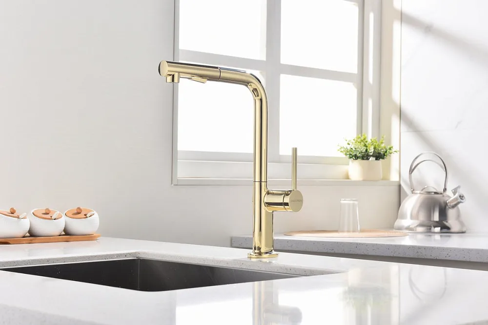 Смеситель для кухни Paulmark Neo Ne214419-G, золото Sancos — официальный сайт