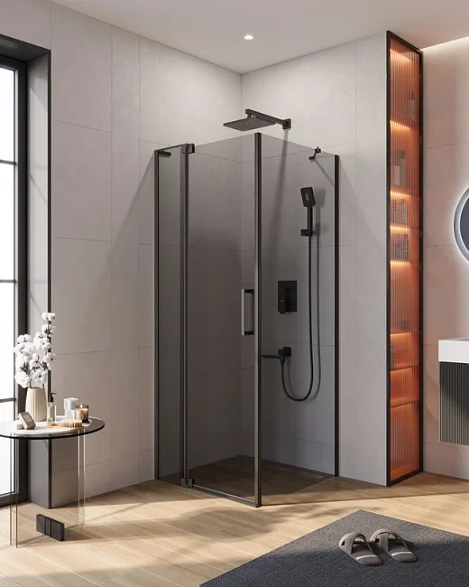 Душевой уголок Cezares Slider AH 1 80-70/80 Grigio Nero профиль черный, стекло серое Sancos — Оригинал