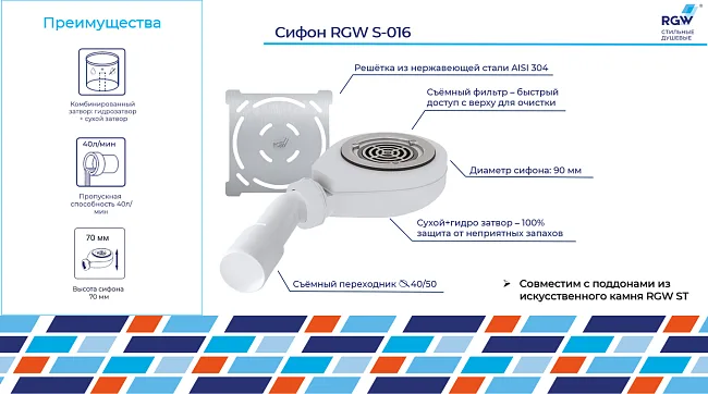 Сифон для поддона RGW S-016 хром Sancos — Оригинал