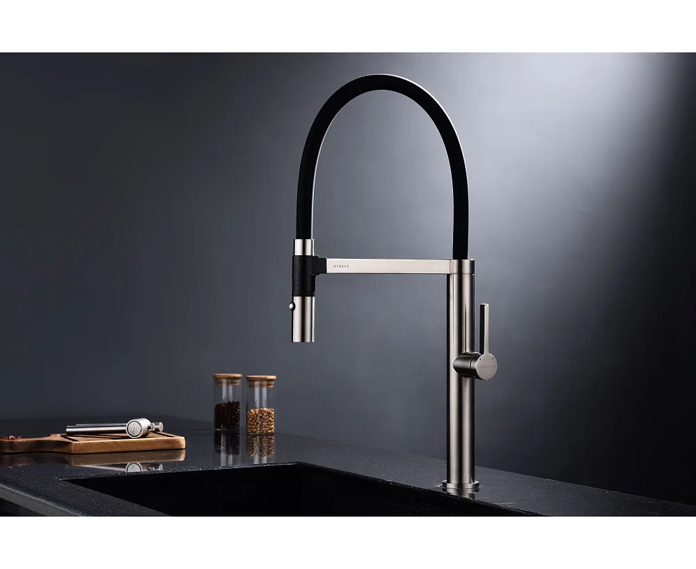 Смеситель для кухни Paulmark Leader Le214101-BS, с гибким изливом, брашированная сталь Sancos — официальный сайт