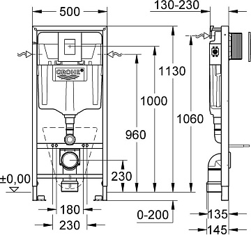 Система инсталляции для унитазов Grohe Rapid SL 38827000, 5 в 1 с кнопкой смыва